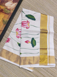 Premium Cotton Hand Painted Saree With Plain Running Blouse.
