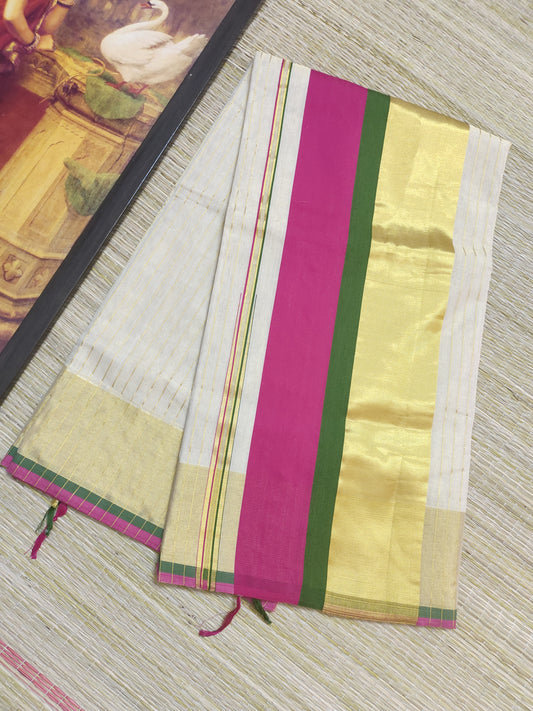 Premium Kuthumpully HandLoom Gold Tissue Saree With Buttas