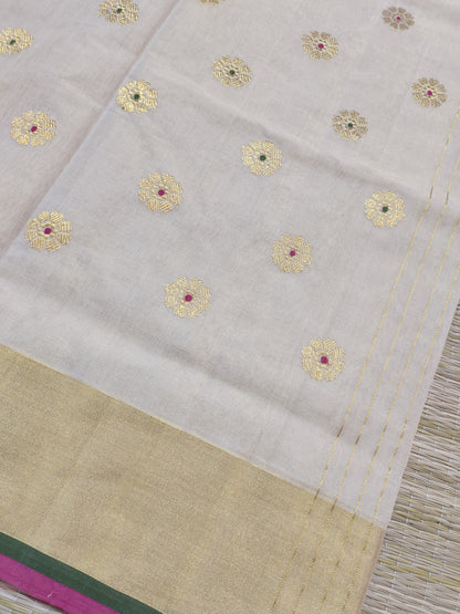 Premium Kuthumpully HandLoom Gold Tissue Saree With Buttas