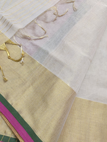 Premium Kuthumpully HandLoom Gold Tissue Saree With Buttas