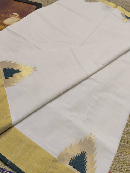 Premium Kuthampully  HandLoom Saree With Temple Borders - FestiveEdit