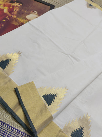 Premium Kuthampully  HandLoom Saree With Temple Borders - FestiveEdit
