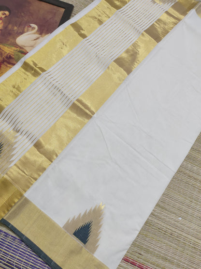 Premium Kuthampully  HandLoom Saree With Temple Borders - FestiveEdit