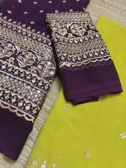 Georgette Dhavani Set With All-Over Sequence Work