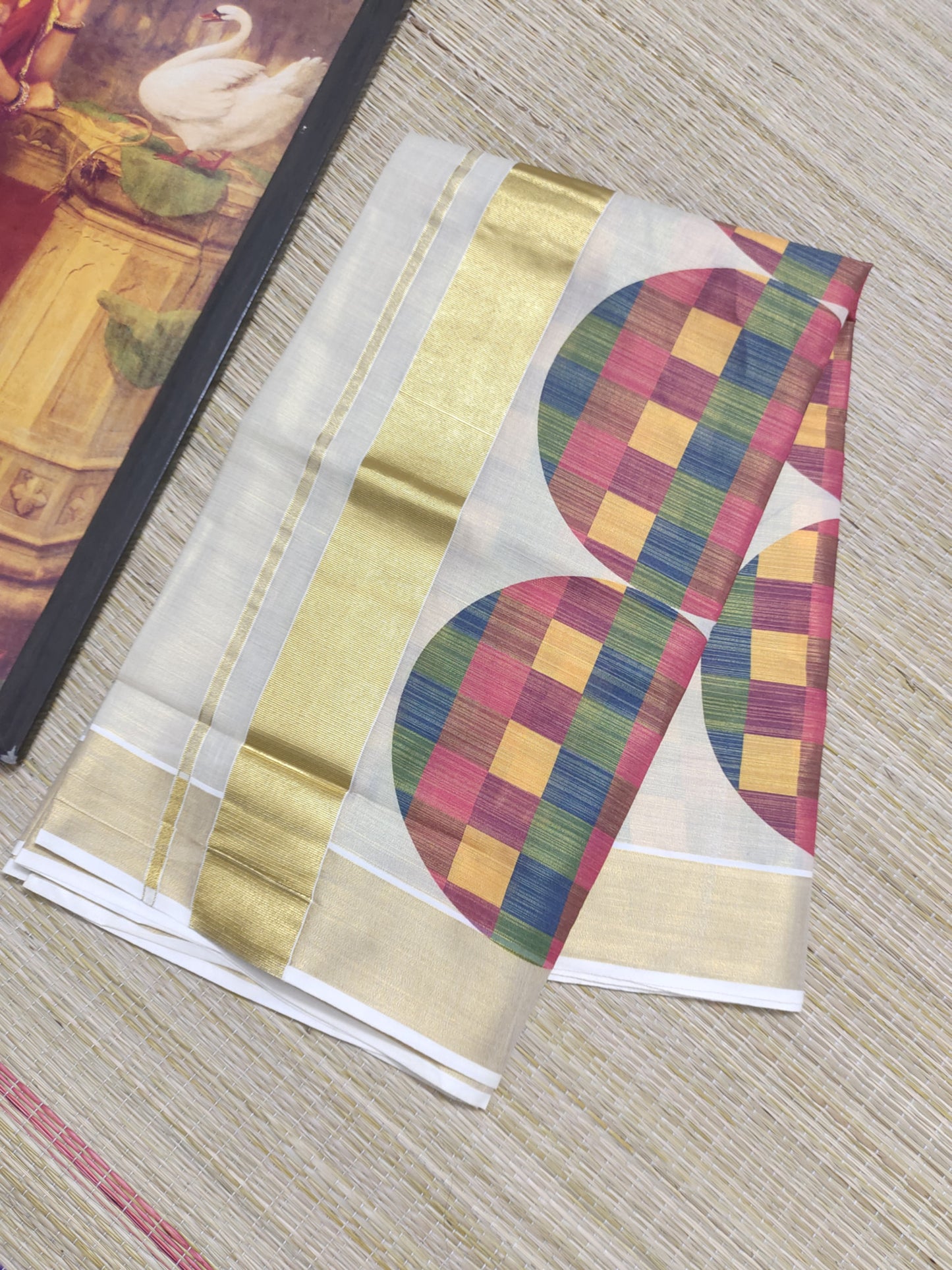 Premium Tissue Saree With Digital Printed Madras Check