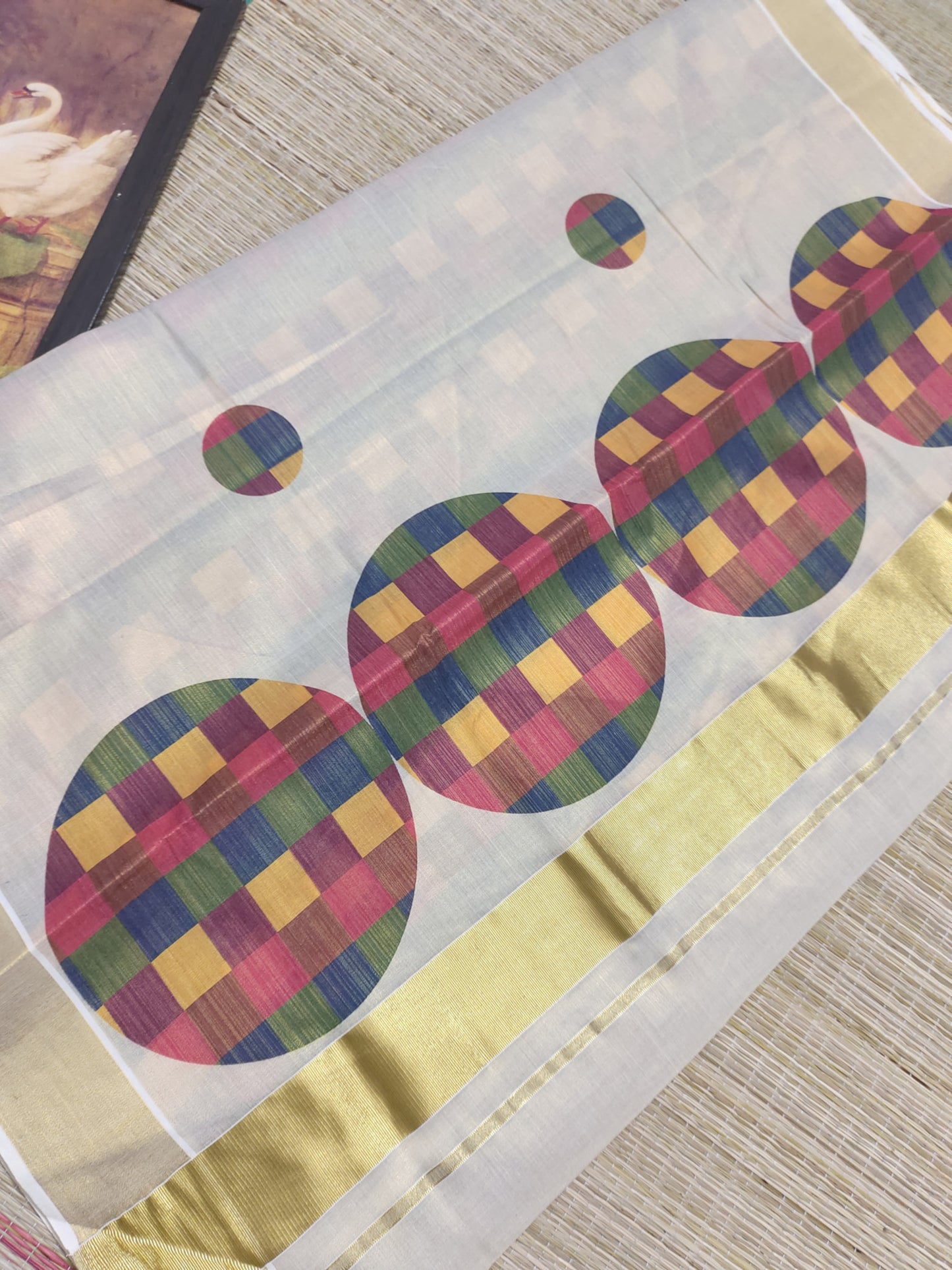 Premium Tissue Saree With Digital Printed Madras Check