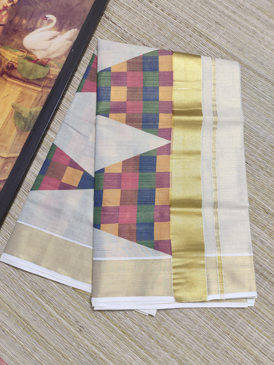 Premium Tissue Saree With Digital Printed Madras Check