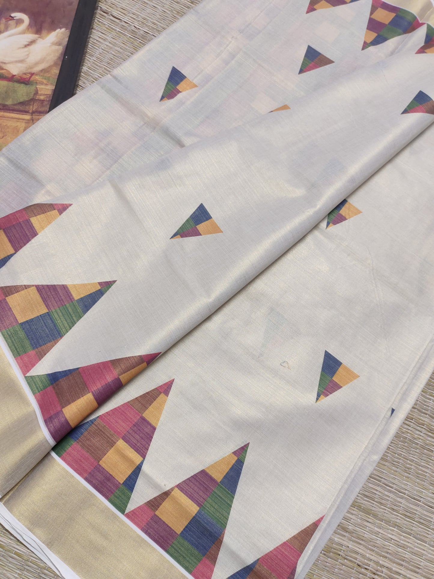 Premium Tissue Saree With Digital Printed Madras Check