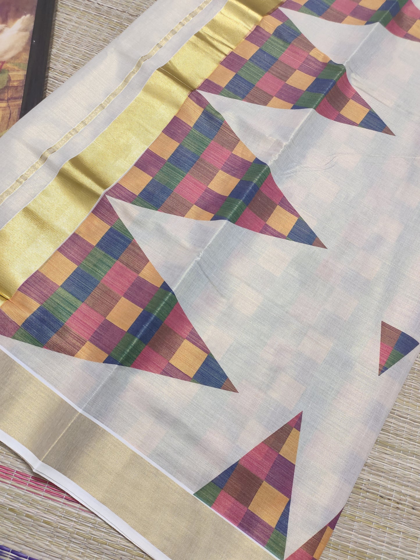 Premium Tissue Saree With Digital Printed Madras Check