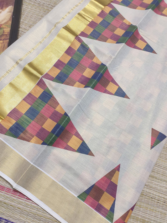 Premium Tissue Saree With Digital Printed Madras Check