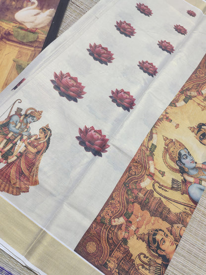 Premium Tissue Saree With All-Over Ram Sita And Lotus Digital Prints