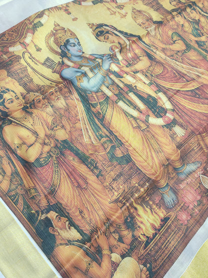 Premium Tissue Saree With All-Over Ram Sita And Lotus Digital Prints