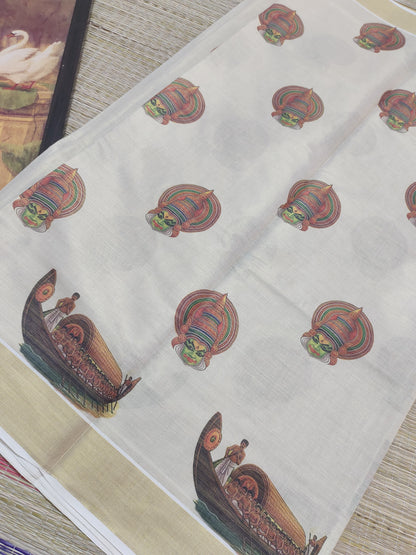 Festive Edit - Premium Tissue Saree With All-Over Digital Printed Kathakali And Vallamkali
