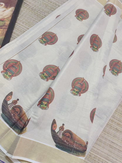 Festive Edit - Premium Tissue Saree With All-Over Digital Printed Kathakali And Vallamkali