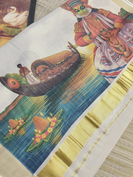 Festive Edit - Premium Tissue Saree With All-Over Digital Printed Kathakali And Vallamkali