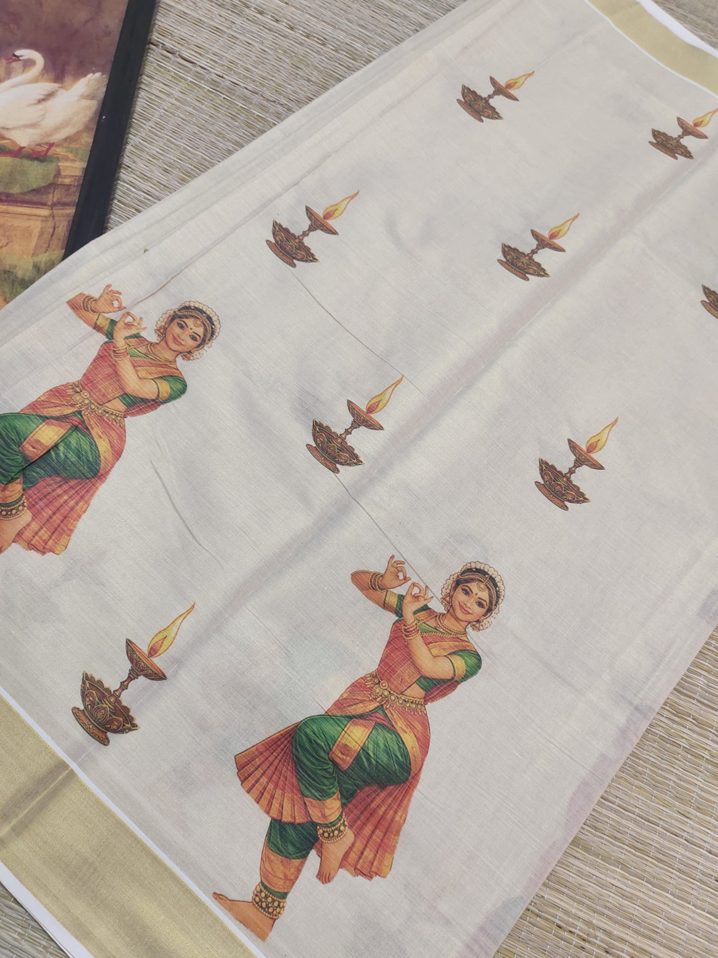 Premium Tissue Saree With Digital Printed Classical Dance Prints