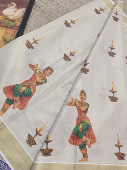 Premium Tissue Saree With Digital Printed Classical Dance Prints