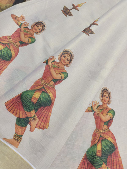Premium Tissue Saree With Digital Printed Classical Dance Prints