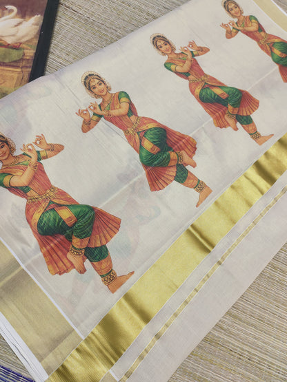 Premium Tissue Saree With Digital Printed Classical Dance Prints