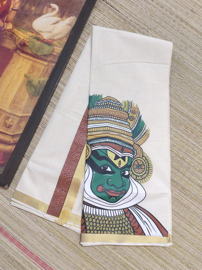 Premium Cotton Men's Double Mundu With Sticker Print.