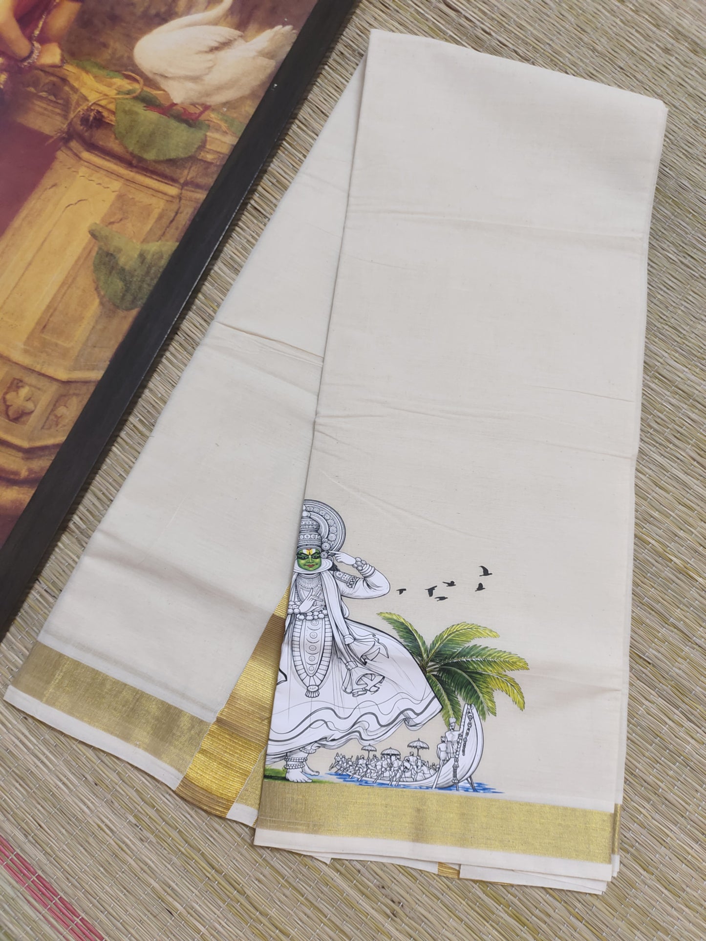 Premium Cotton Men's Double Mundu With Sticker Print.