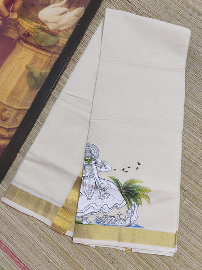 Premium Cotton Men's Double Mundu With Sticker Print.