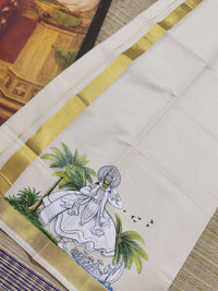 Premium Cotton Men's Double Mundu With Sticker Print.
