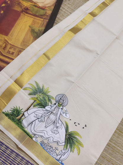 Premium Cotton Men's Double Mundu With Sticker Print.
