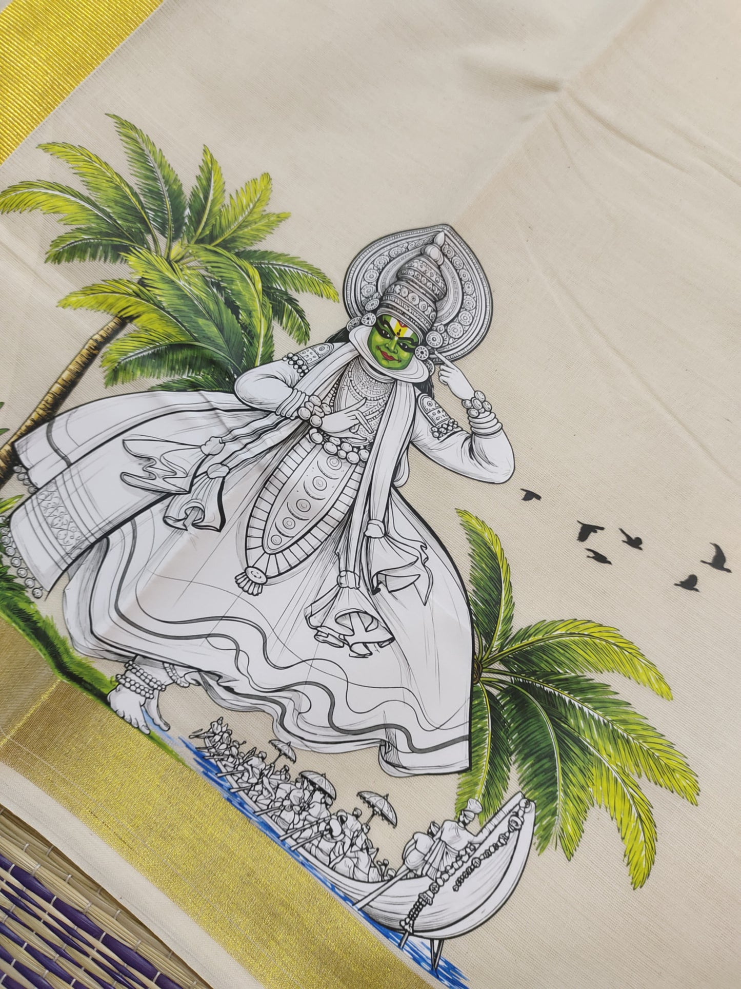 Premium Cotton Men's Double Mundu With Sticker Print.