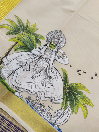 Premium Cotton Men's Double Mundu With Sticker Print.