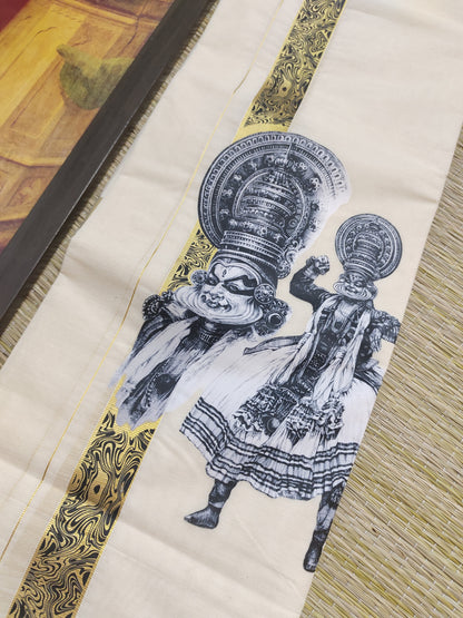 Premium Cotton Men's Double Mundu With Sticker Print.