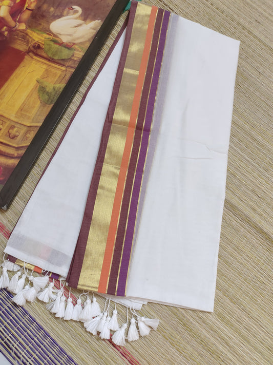 Premium Mul Cotton Saree With Zari Border And Tassels.
