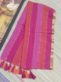 Premium Mul Cotton Saree With Zari Border And Tassels