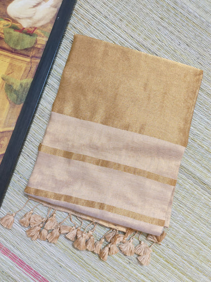 Premium Mul Mul Copper Tissue Saree With Tassels.