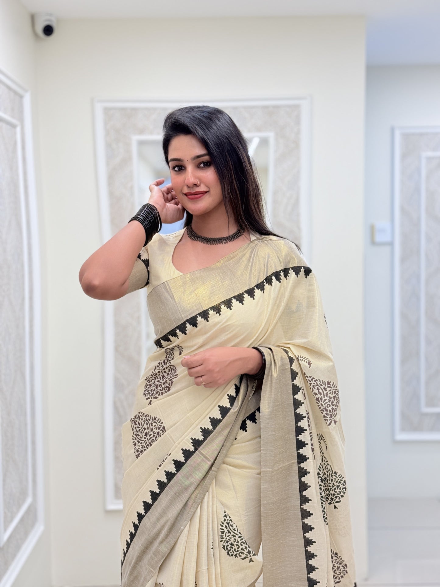 Premium Tissue saree in  Coffee Brown  With Handblock Prints