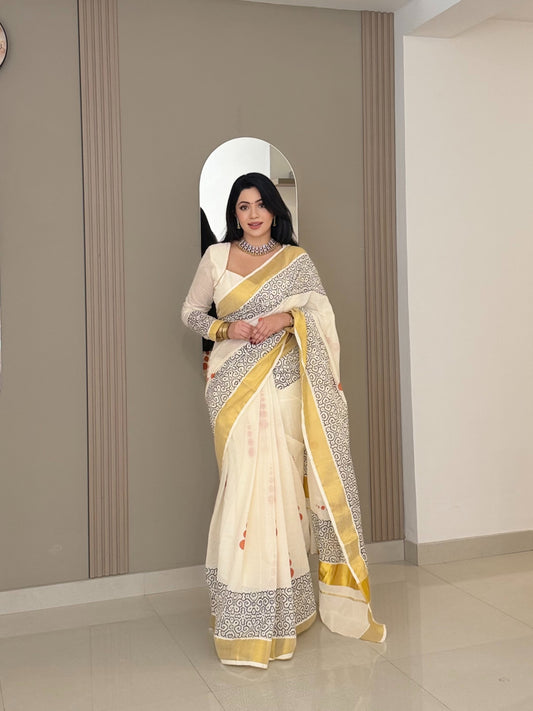 Premium Cotton Saree With Handblock Prints