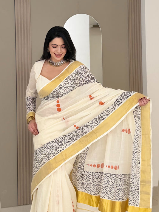 Premium Cotton Saree With Handblock Prints