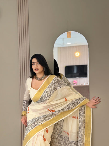 Premium Cotton Saree With Handblock Prints