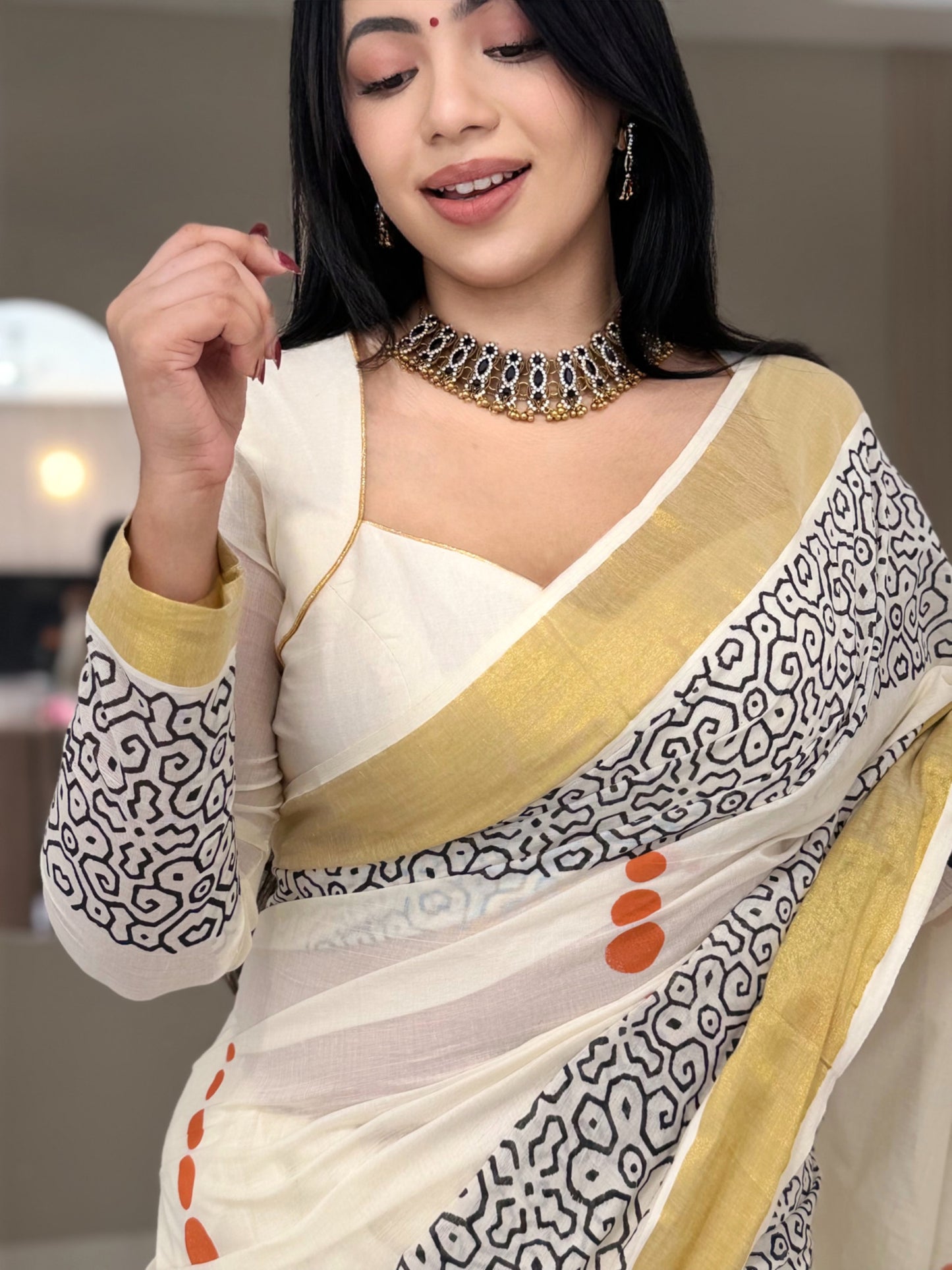 Premium Cotton Saree With Handblock Prints