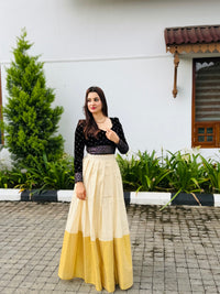 Unstitched Premium Cotton Tissue Skirt With Black Velvet Sequence Blouse