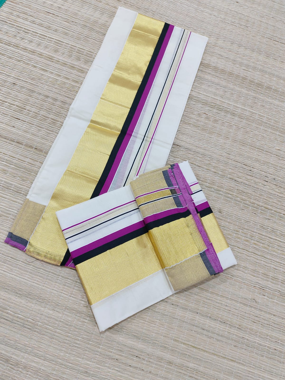 Purple Green Kasavu Saree