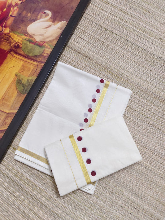Kasavu Saree - Multicolor Dots
